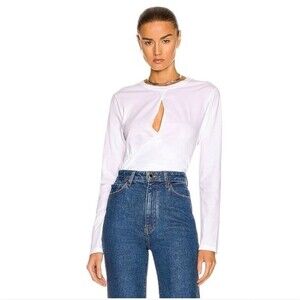 A.L.C. Jordan Faux Wrap Cotton White Long Sleeve Tee Size Small